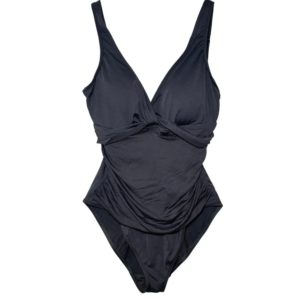 Lauren Ralph Lauren Black One Piece Swimsuit Women Ruched V Neck US‎ 10